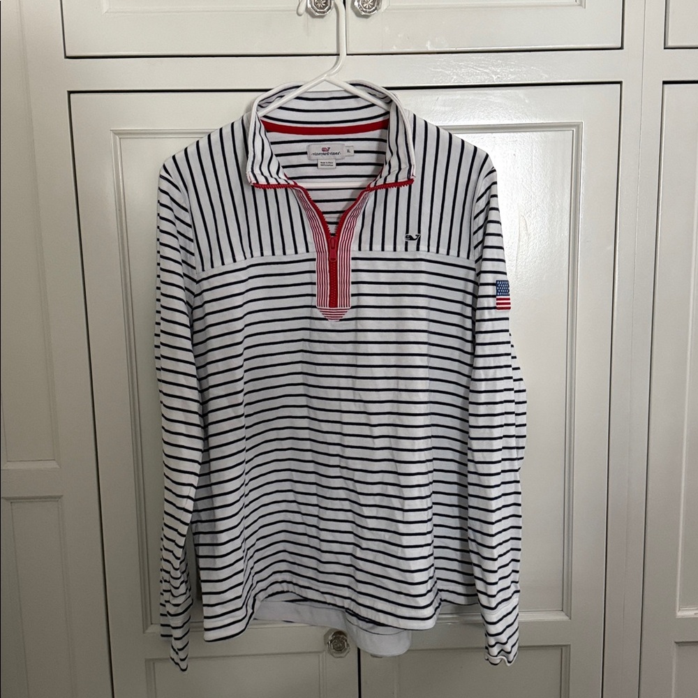 Vineyard Vines Quarter Zip XL Navy Striped American Flag USA